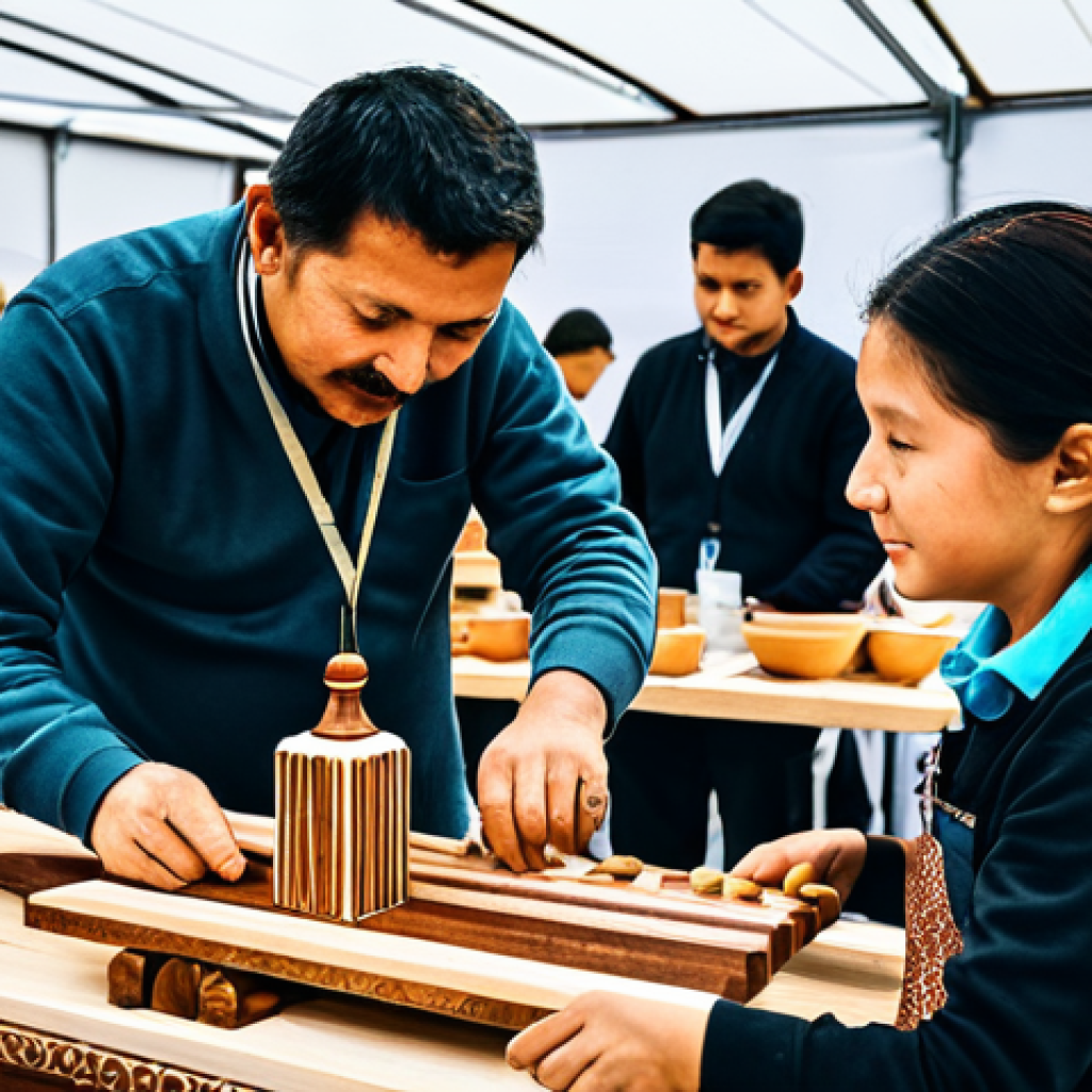 Woodworking Fair - Cultural Heritage & Modern Innovation**

"A bustling woodworking fair showcasing both traditional crafts and modern techniques like 3D printing. Artisans display intricately carved wooden furniture alongside digitally designed pieces. People of all ages admire the craftsmanship. Fully clothed, appropriate attire, safe for work, perfect anatomy, natural proportions, professional photography, high quality, modest clothing, family-friendly event."

**